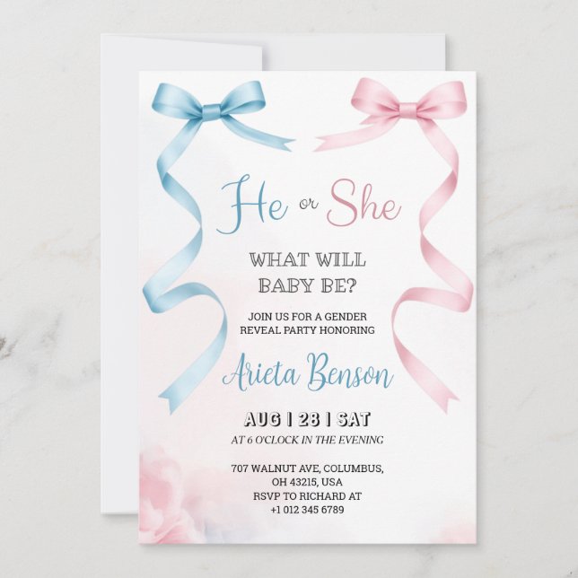 Convites gender reveal invitation card with pink Invitation (Frente)