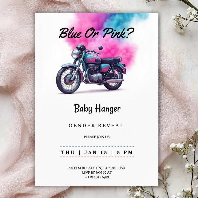 Convites Gender reveal Invitation with a motorcycle  (Criador carregado)