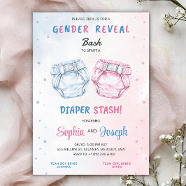 Convites Gender reveal invitation with "Bash" and "Diaper 