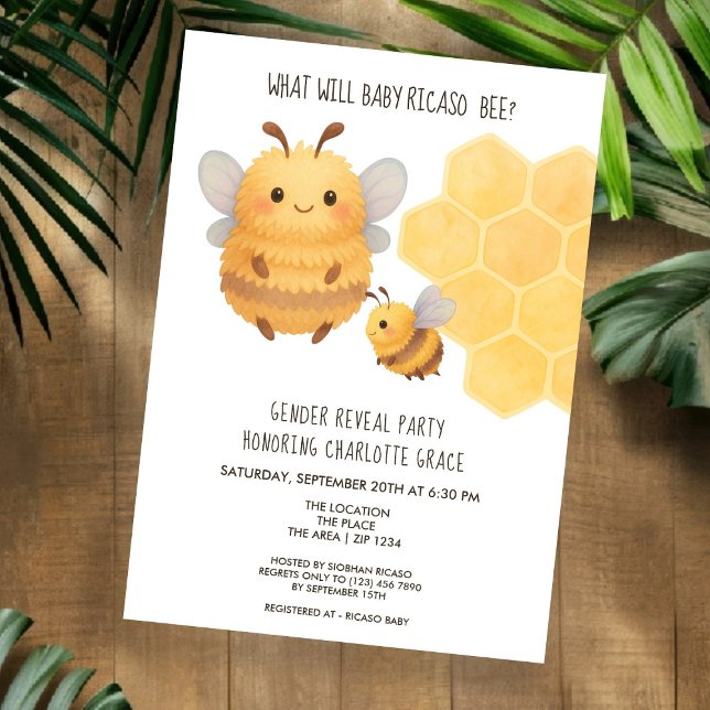 Convites Gênero Bonito Revela O Que Irá Bebê Ser Chá de fra (Cute Gender Reveal What Will Baby Bee Baby Shower Invitation by Ricaso. Fluffy Bumble Bee mom & baby)