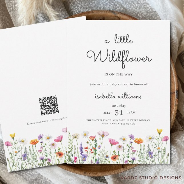 Convites Gênero Chá de fraldas Floral (Invite shown in 5 x 7 inches. Personalize text, choose size, paper and corner style before check out)