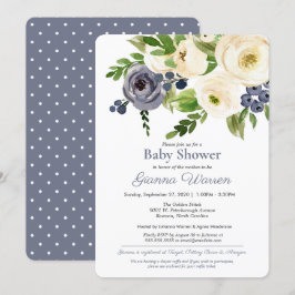 Convites Gênero Chá de fraldas neutro Blue & Cream Floral