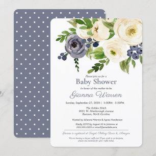 Convites Gênero Chá de fraldas neutro Blue & Cream Floral