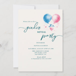 Convites gênero revela balões vermelho e azul de festa