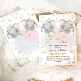 Convites Gênero Revela Elefante Floral Azul Cor-de-Rosa