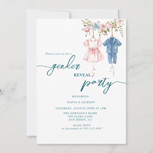 Convites gênero revela festas cor-de-rosa e azul (Frente)