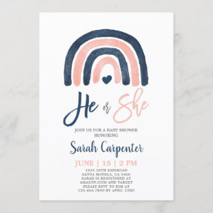 Convites Gênero Revelar chá azul-arco-íris e rosa