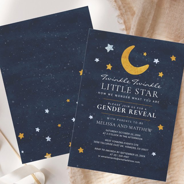 Convites Gênero Revelem Torção Pequena Estrela da Lua (Gender Reveal Twinkle Little Moon Star Invitation)