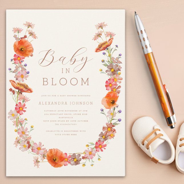 Convites Gênero selvagem Chá de fraldas neutro (Boho Wildflower baby shower invitation baby in bloom)