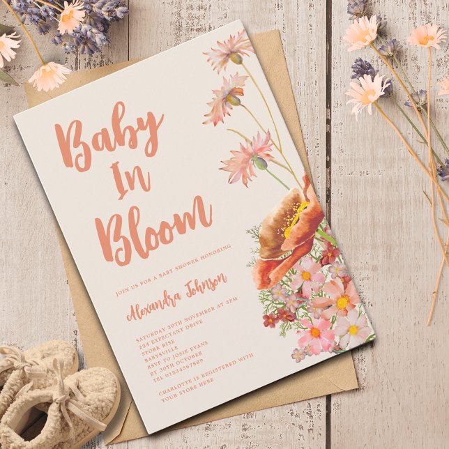 Convites Gênero selvagem Chá de fraldas neutro de queda (Wildflower baby in bloom fall gender neutral baby shower)