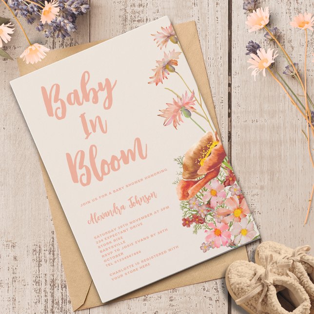 Convites Gênero selvagem Chá de fraldas neutro de queda (Wildflower baby in bloom fall baby shower invitation )