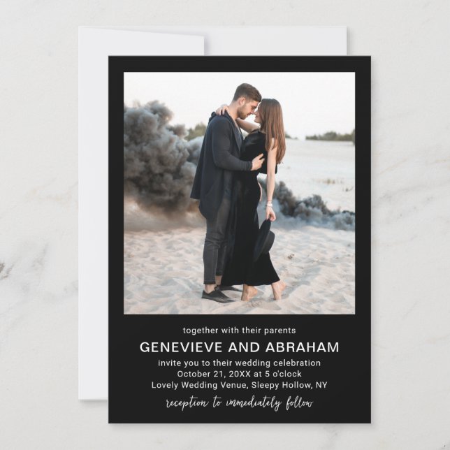 Convites Genevieve Black Photo Modern Wedding (Frente)