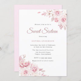 Convites Gentil Blush Elegante Flores Doce 16 Festa