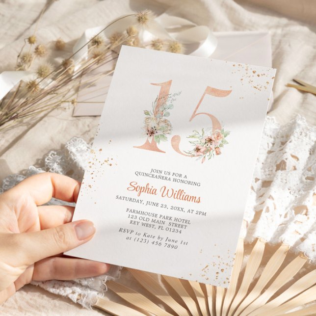 Convites Gentilhas Número 15 Quinceanera Floral (Criador carregado)