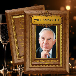 Convites Gentlemen Elegant Rustic Gold Wood Photo Birthday