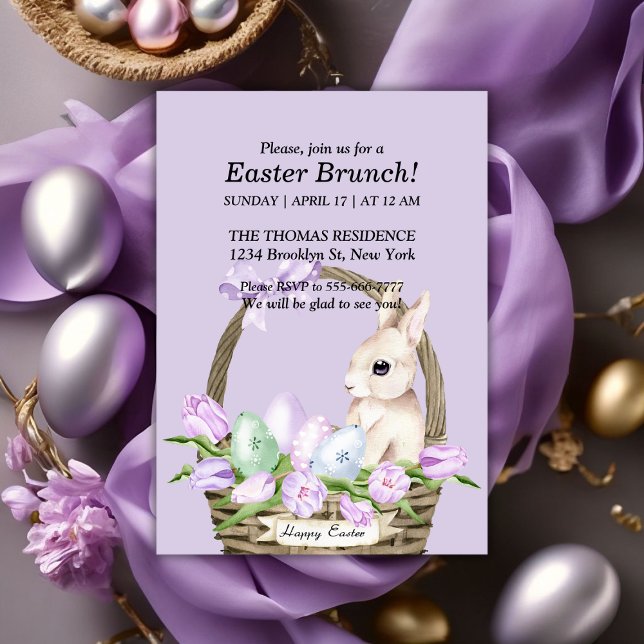Convites Gentny Bunny Watercolor Páscoa Brunch (Lilac Watercolor Easter Bunny Brunch Invitation)