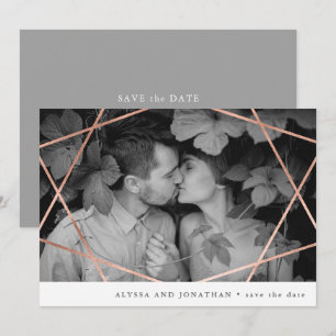 Convites Geo Casamento   Cobre Falso com Foto para Salvar a