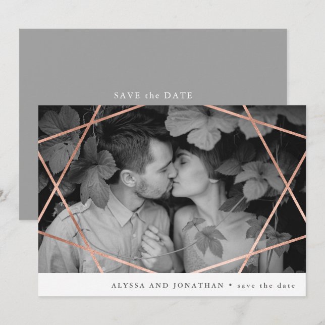Convites Geo Casamento | Falso Cobre com Foto Salve a Data (Frente/Verso)