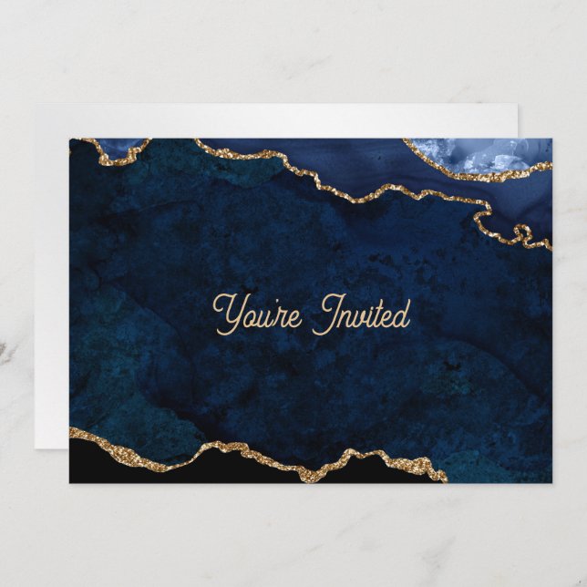 Convites Geode Blue Gilded Birthday (Frente/Verso)