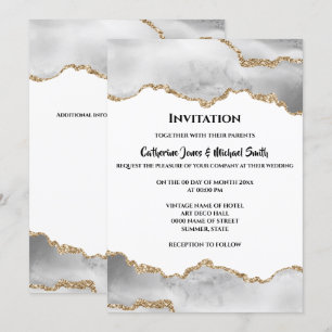 Convites Geode watercolor faux gold white agate elegante