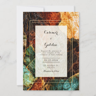 Convites Geodo Casamento Moderno Abstrato Ágata Ferrugem Az