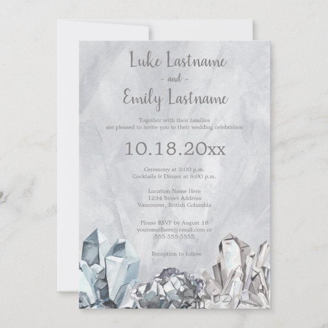 Convites Geodo & Pedras Preciosas em Casamento com Aquarela (Frente)