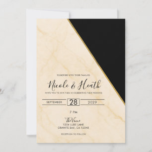 Convites Geometria Dourada Luxo Marmore Ivory e Dourado Con