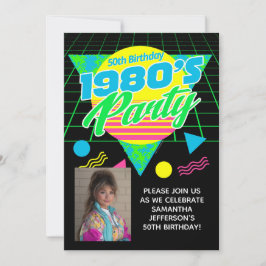 Convites Geometric 1980s 80s 50th Photo Birthday Party