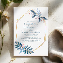 Geometric Dusty Blue Elegant Rehearsal Dinner
