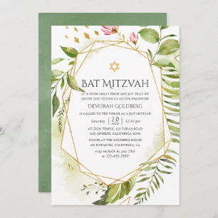 Convites Geométrico Crystal Greenery Bat Mitzvah