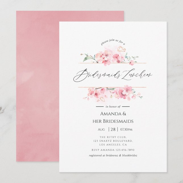 Convites Geométrico Crystal Greenery Bridesmaids Luncheon (Frente/Verso)