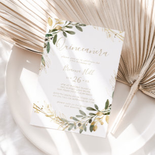 Convites Geométrico Dourado Greenerescência Quinceañera