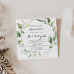 Convites Geométrico Elegante Dourado Greenery Bat Mitzvah<br><div class="desc">Este convite geométrico elegante do morcego mitzvah de ouro é perfeito para um morcego mitzvah moderno. O design apresenta folhas de eucalipto verde botânico pintadas manualmente,  enfeitando uma armação geométrica dourada.</div>