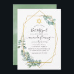 Convites Geométrico Eucalyptus Bat Mitzvah<br><div class="desc">Um convite de morcego mitzvah para o eucalipto verde da floresta com quadro geométrico dourado e tipografia elegante,  personalizável para suas especificidades de evento.</div>