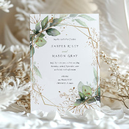 Convites Geométrico Greenery e Faux Dourado Wedding