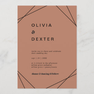 Convites Geométrico Moderno   Casamento Casual de Cobre