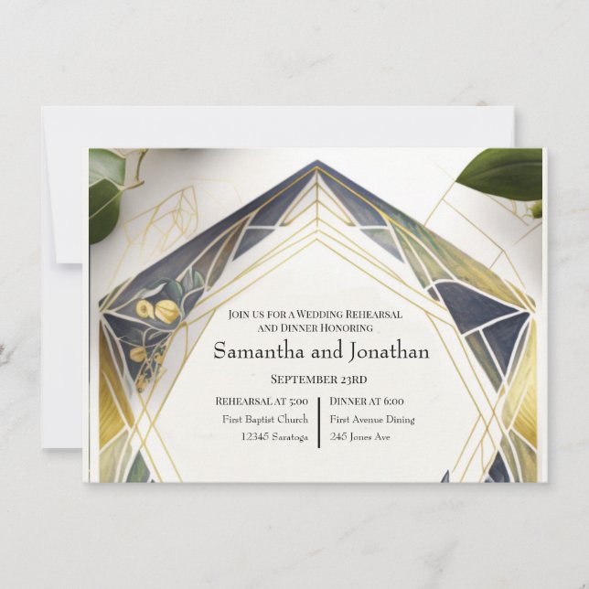 Convites Geométrico Moderno com Pequenas Flores Rehearsal (Frente)