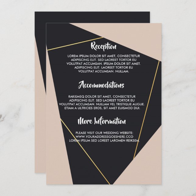 Convites Geométrico preto-rosa e dourado (Frente/Verso)