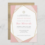 Convites Geométrico Rosa e Dourado Bat Mitzvah<br><div class="desc">Este convite do Bat Mitzvah moderno e chic apresenta um fundo branco com quadros geométricos dourados falsos a rosa. O verso apresenta um fundo dourado falso. Altere a cor do plano de fundo e personalize-a para as suas necessidades. Você pode encontrar produtos correspondentes na minha loja.</div>