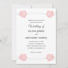 Convites Geométrico Rosa Floral Elegante Casamento 