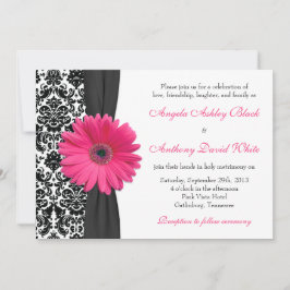Convites Gerber Daisy Pink Black White Casamento tema damas