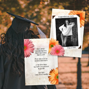 Convites Gerbera Daisy Filhas Graduação de Fotos