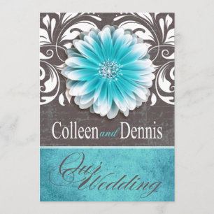 Convites Gerbera Daisy Scroll 1 Chalkboard de teal de casam