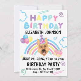 Convites German Shepherd Birthday Invitation in White