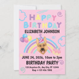 Convites German Shepherd Birthday Party Invitation Pink