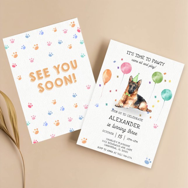 Convites German shepherd Pawpy Puppy Pink (Criador carregado)