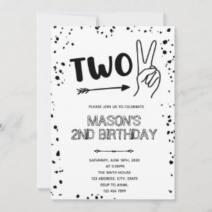 Convites Gesto de mão preto e branco 2º aniversário