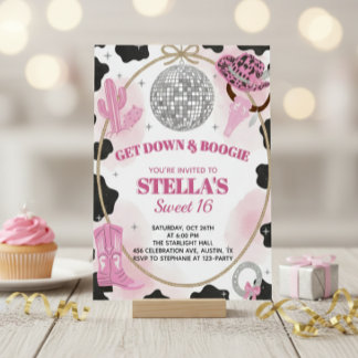 Convites Get Down & Boogie Disco Cowgirl Sweet 16 Birthday