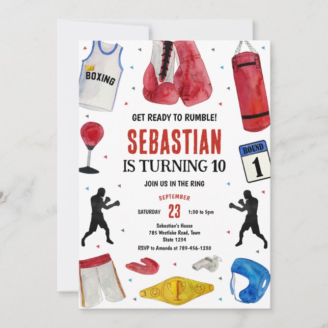 Convites Get Ready To Rumble Boxing Birthday Invitation (Frente)