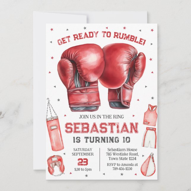 Convites Get Ready To Rumble Boxing Birthday Invitation (Frente)